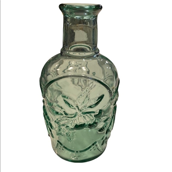 Vintage Recycled Decanter Green Glass Embossed with Fruit. Decanter/Wine Bottle - Picture 3 of 7